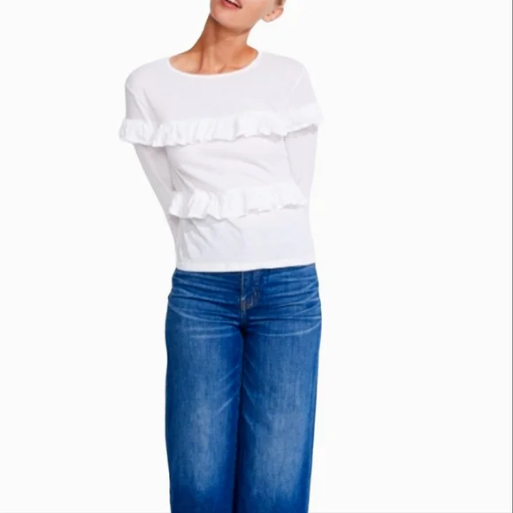 NWT ANTHROPOLOGIE x SUNDRY LOST WITHOUT YOU 3/4 Sleeve White Tiered Ruffle Top - Picture 6 of 9